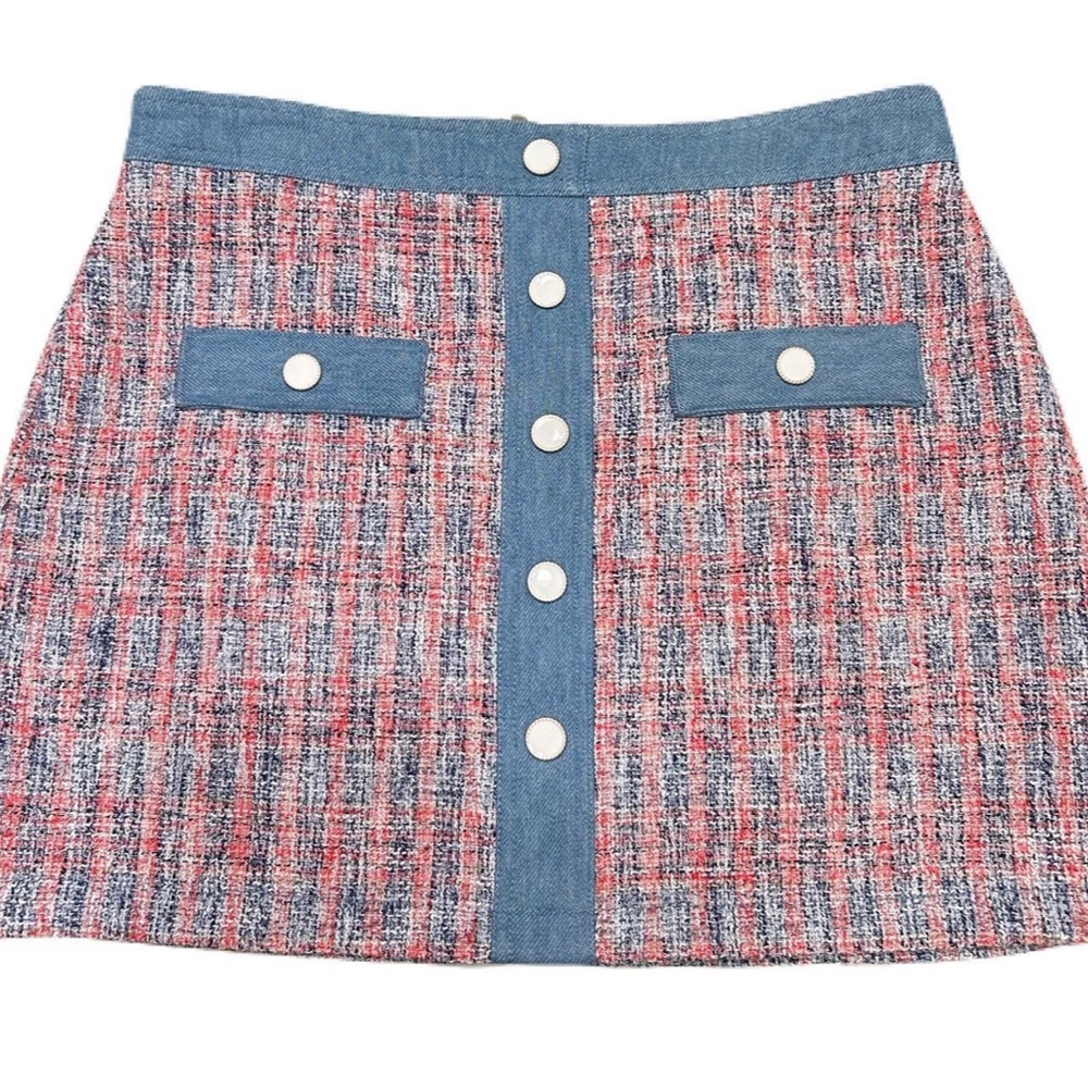 HOUSE OF HARLOW Mini Skirt Tweed Denim SZ 12 NWT - Picture 2 of 6